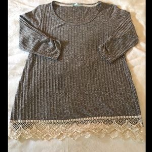 •MAURICES• Ruched Sleeve Tan Gray Tunic Top• XL